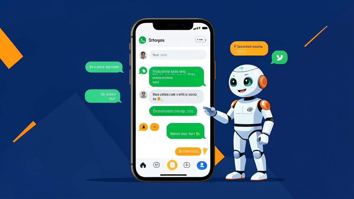 Ilustração de celular com conversa de WhatsApp sendo respondida por um robô de inteligência artificial