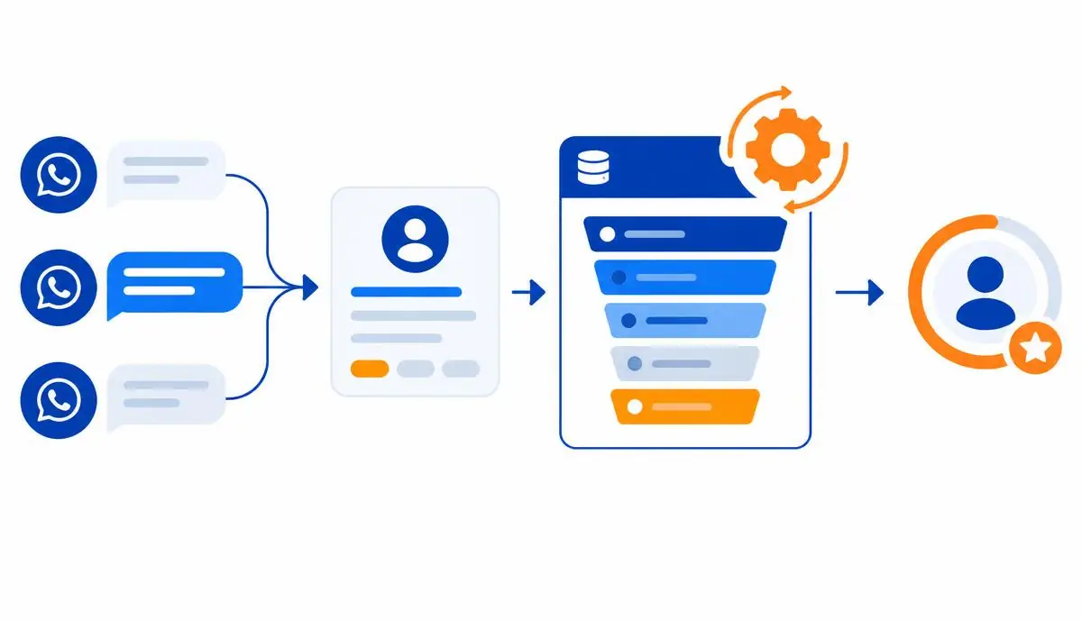 Conversas de WhatsApp gerando um cadastro de lead que avança no funil do CRM com automação e nota de qualificação